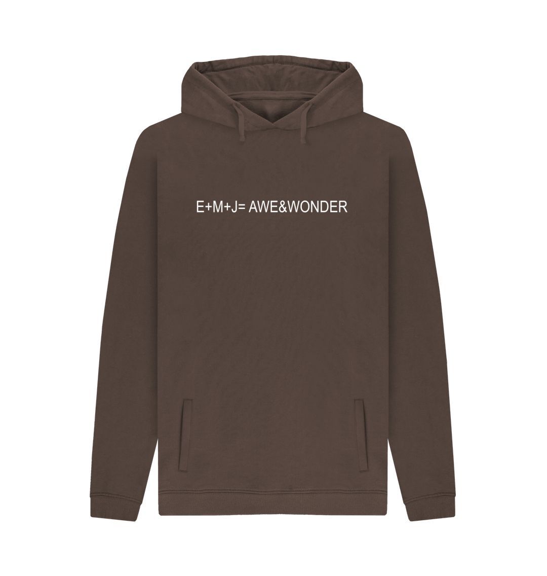 Chocolate EMJ =  AWE&WONDER White logo Unisex organic Pullover Hoodie